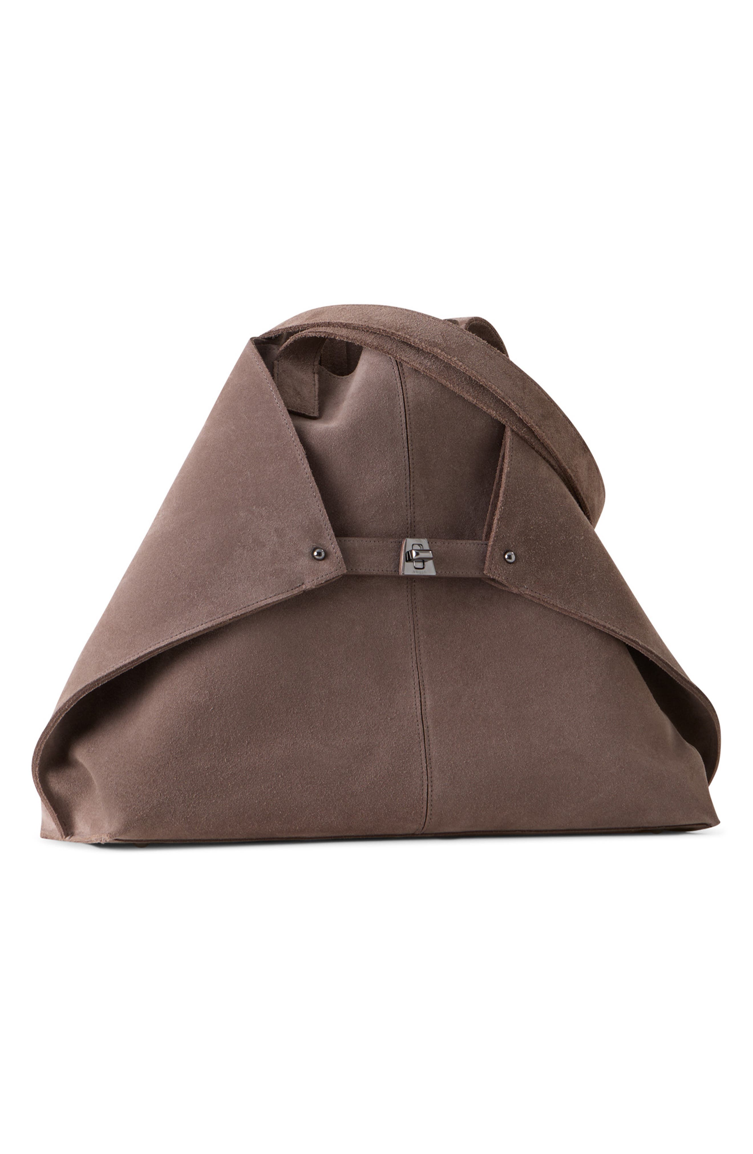 Akris Medium AI Suede Convertible Shoulder Tote, Alternate, color, Taupe