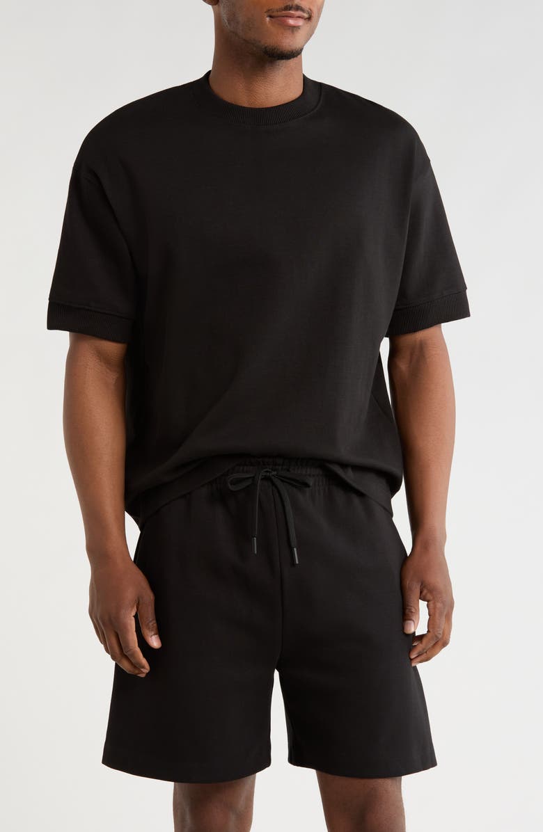 DENIM AND FLOWER Heavyweight Oversize T-Shirt & Shorts Set, Main, color, Black