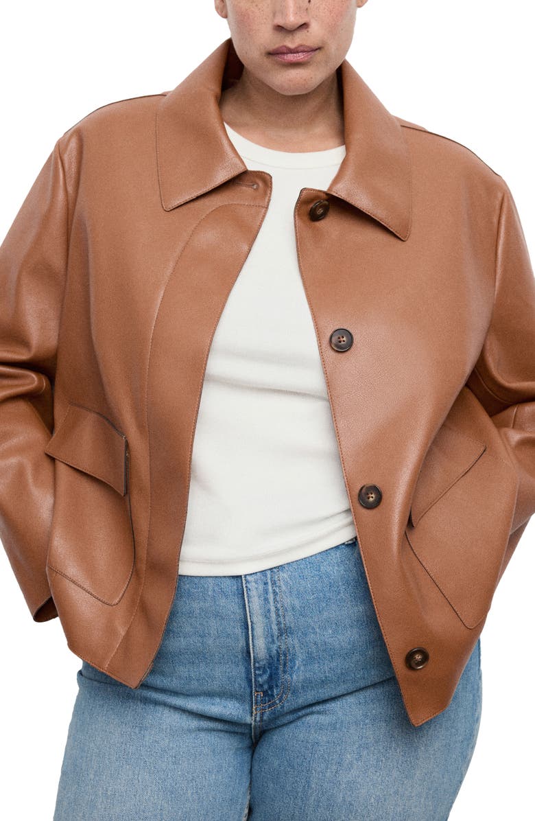 MANGO Sabina Faux Leather Jacket, Alternate, color, Medium Brown