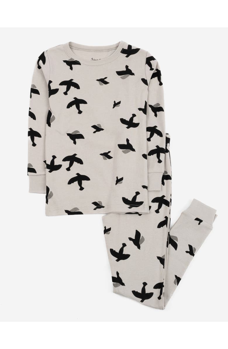 Leveret Kids Two-Piece Cotton Printed Matching Family Pajamas, Animal Friends, Main, color, Bird Gray