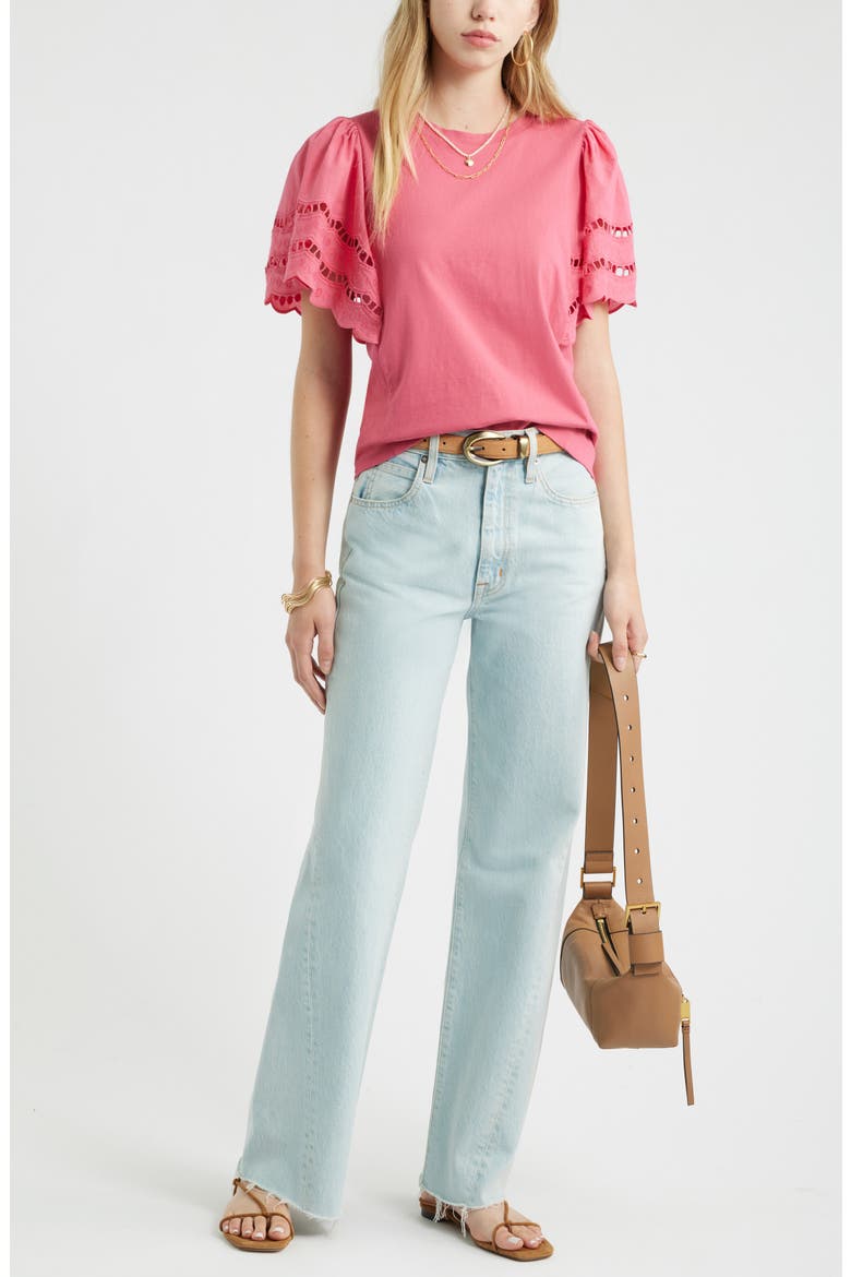 Flutter Sleeve Eyelet Top, Alternate, color, PINK CARMINE