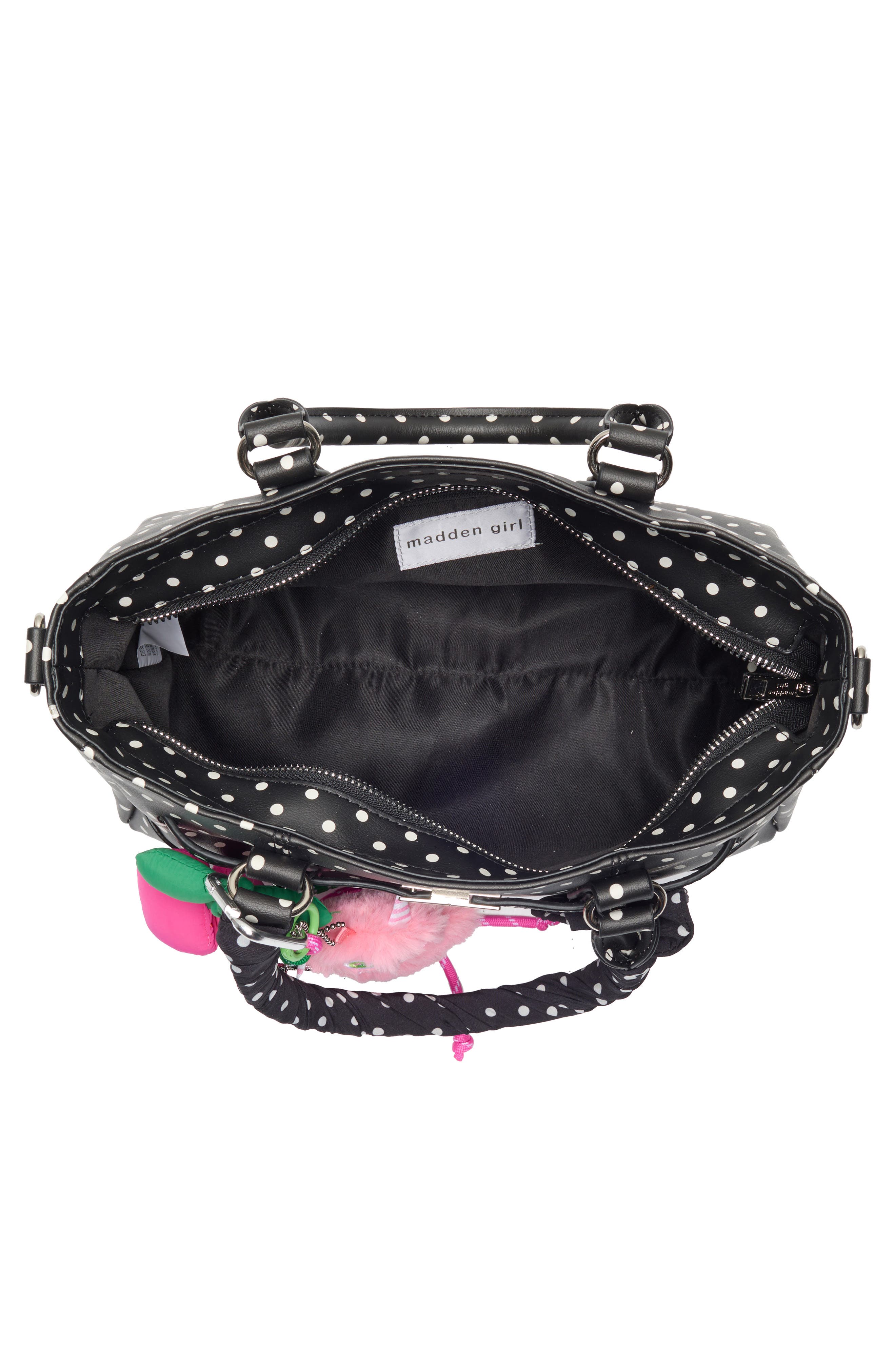 Madden Girl Charm Polka Dot Satchel Bag, Alternate, color, Black Polka Dots