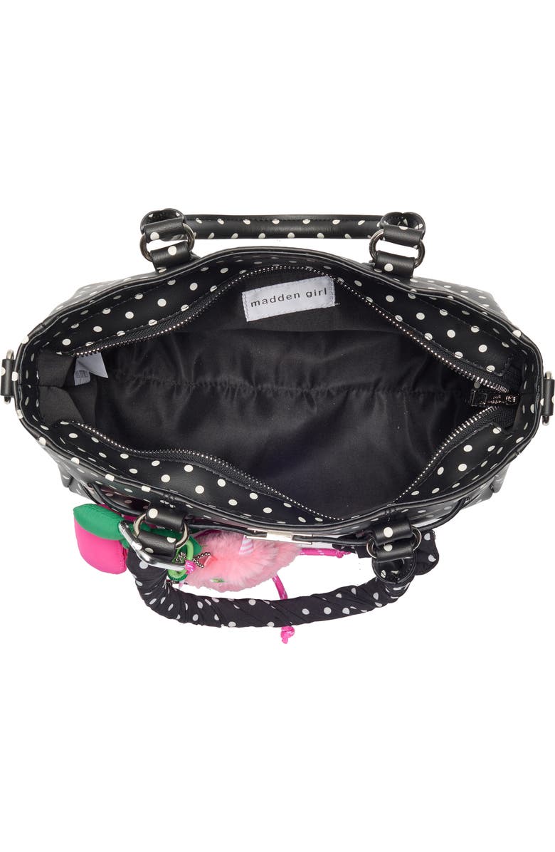 Madden Girl Charm Polka Dot Satchel Bag, Alternate, color, Black Polka Dots