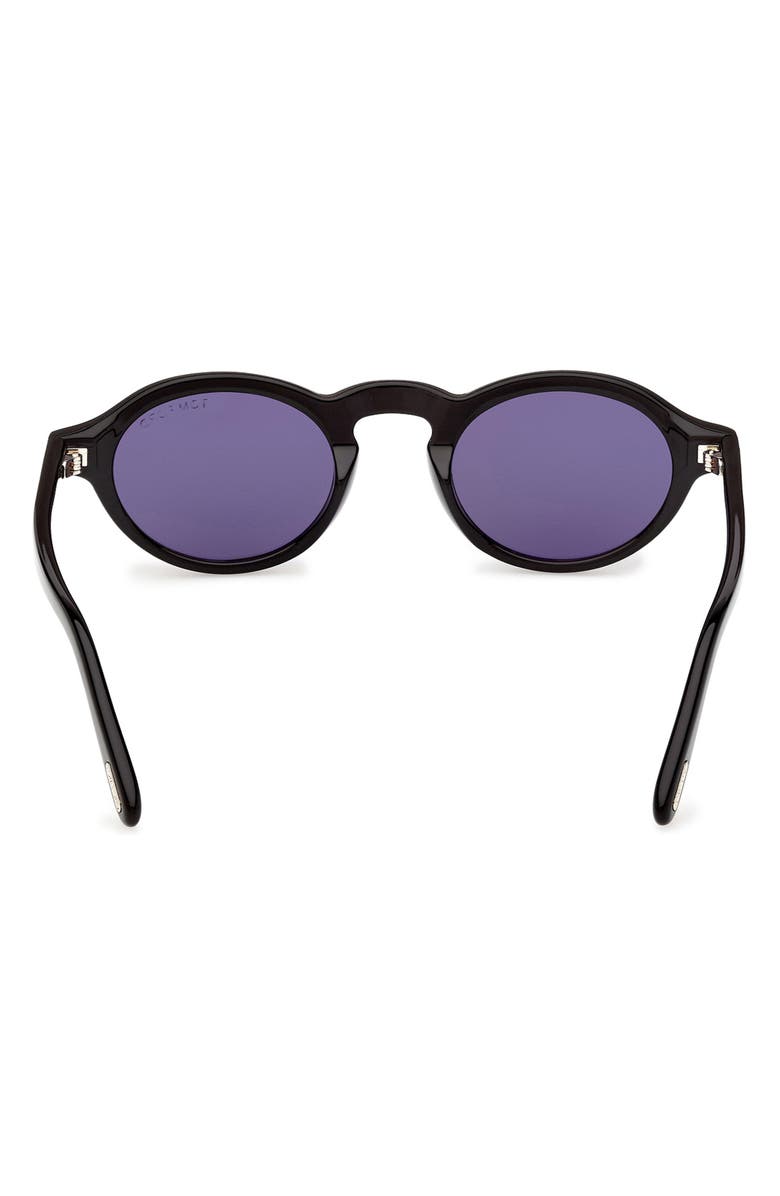 TOM FORD Aristotele 48mm Small Oval Sunglasses, Alternate, color, Shiny Black / Blue Lens