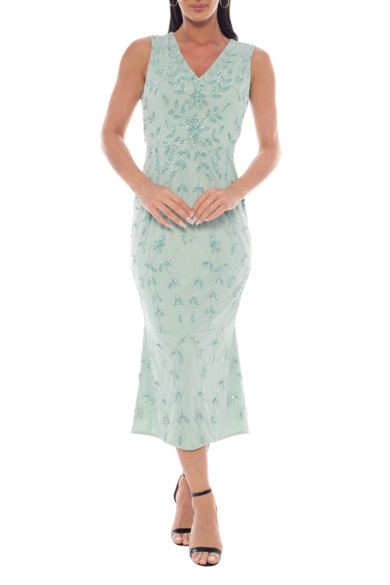Floral Sequin Sleeveless Midi Dress, Main, color, SAGE