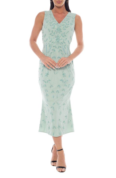 Floral Sequin Sleeveless Midi Dress