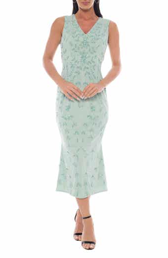 Oleg Cassini Floral Sequin Sleeveless Midi Dress