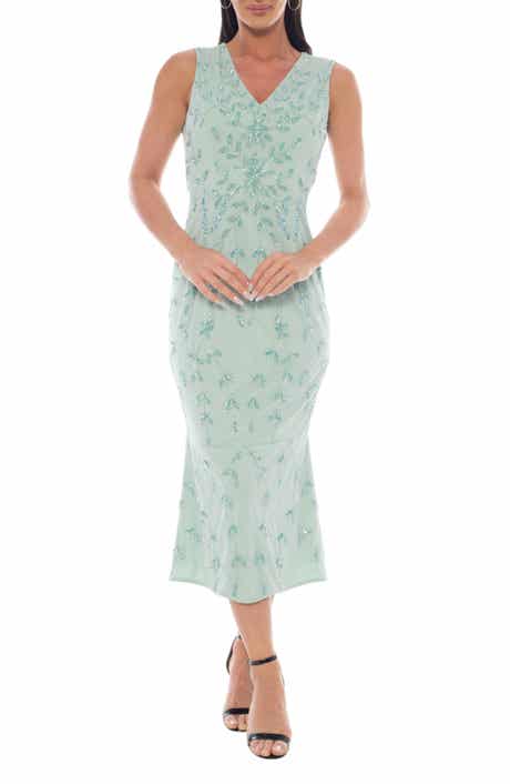 Oleg Cassini Floral Sequin Sleeveless Midi Dress