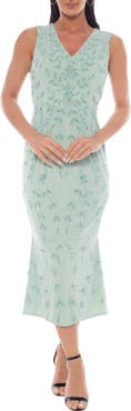 Oleg Cassini Floral Sequin Sleeveless Midi Dress