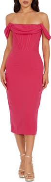 Dress the Population Vickie Off the Shoulder Midi Corset Dress