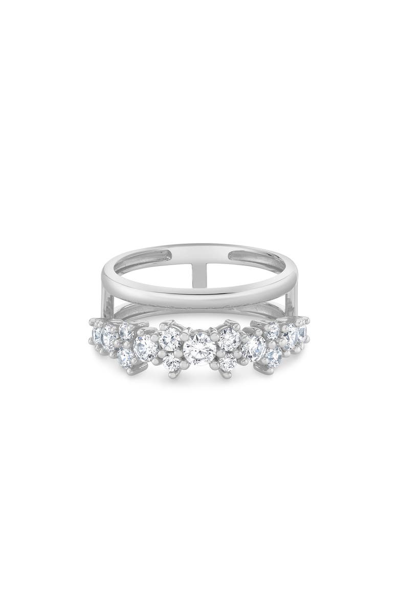 Crislu Cubic Zirconia Double Band Ring, Alternate, color, Pure Platinum / Clear Stone