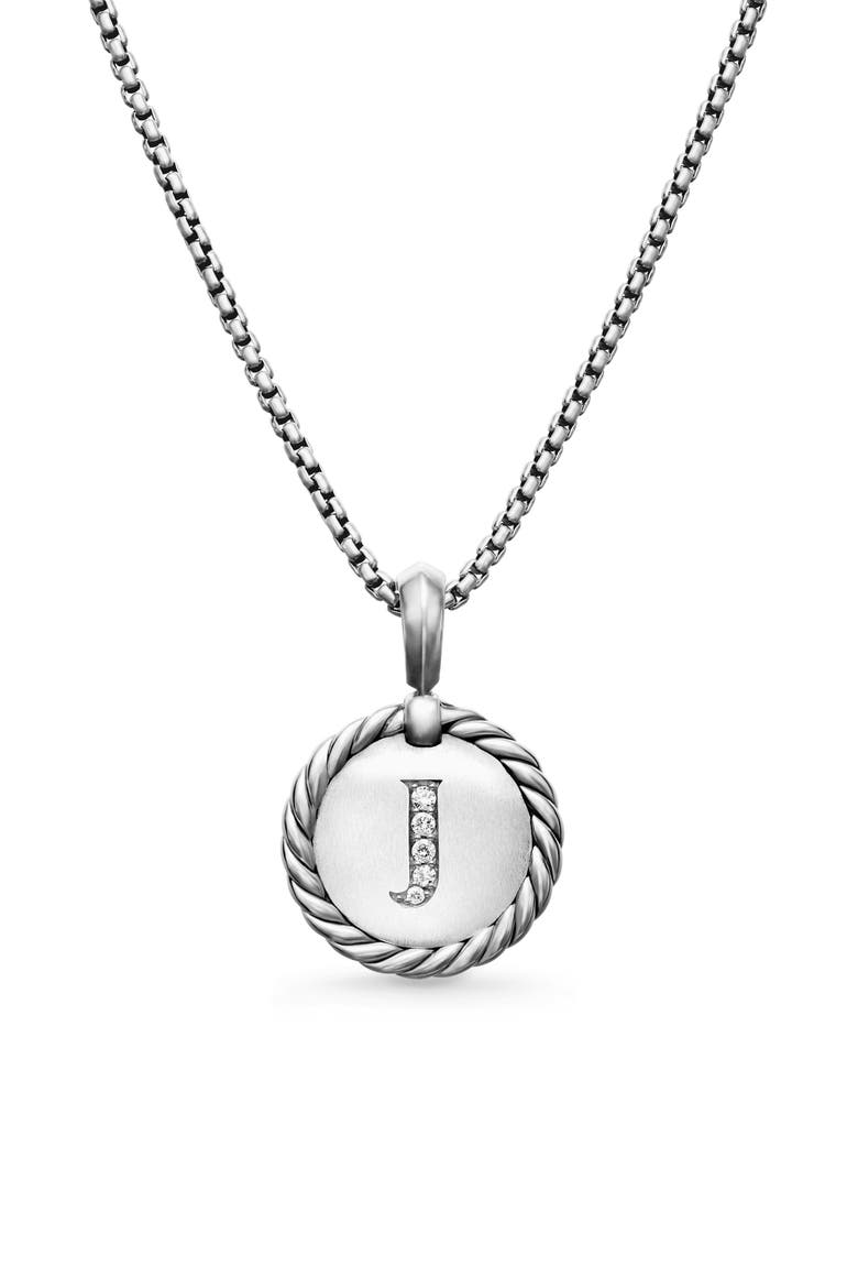 Initial Charm Necklace with Diamonds, Main, color, SILVER/ DIAMOND-J