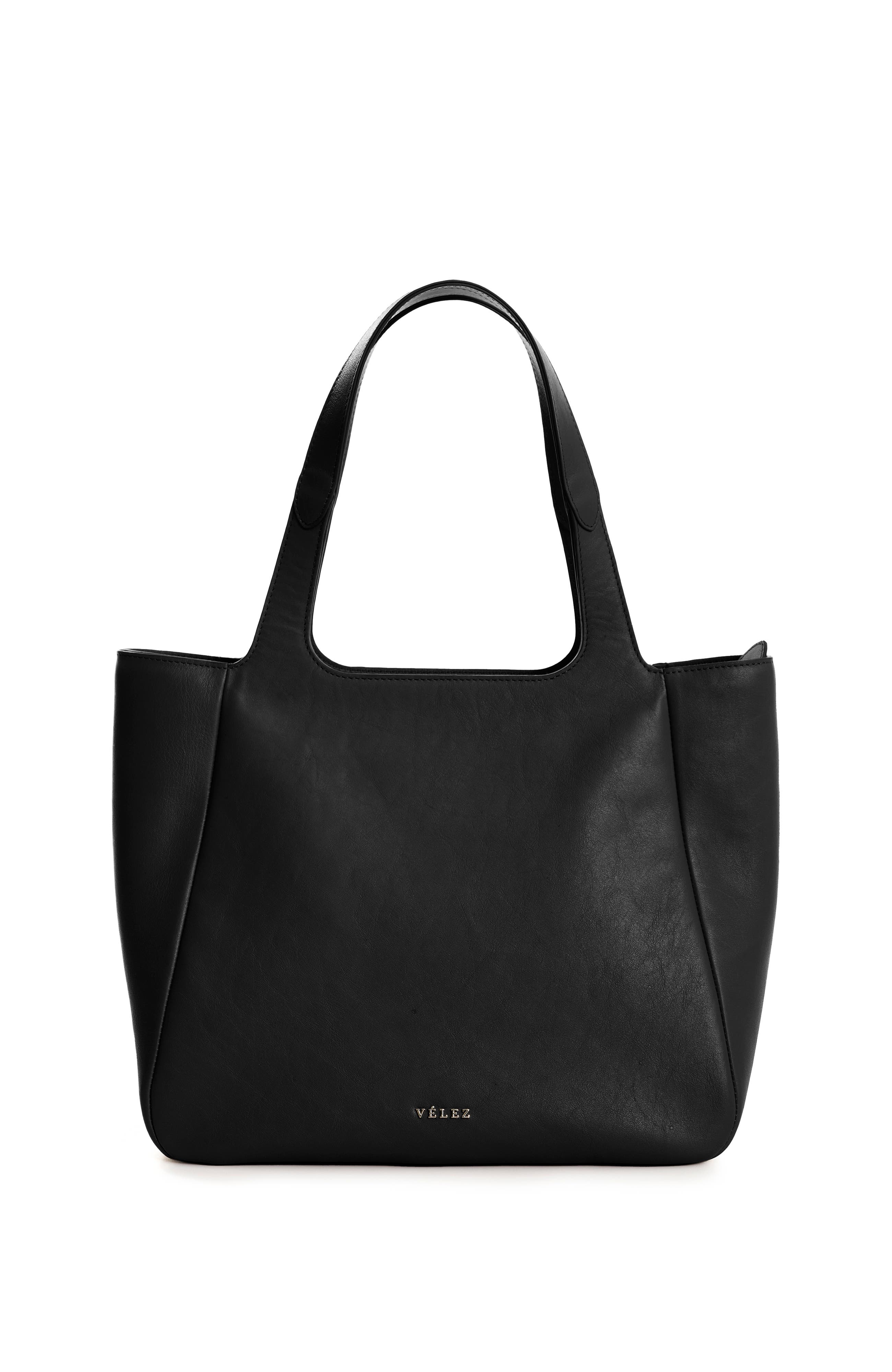 Velez Leather Tote Bag, Main, color, Black