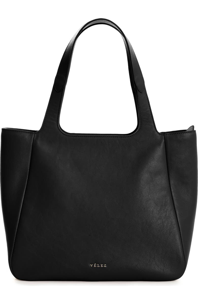 Velez Leather Tote Bag, Main, color, Black