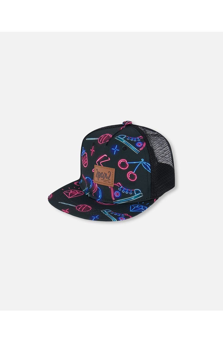 Deux par Deux Baby Girl's Printed Cap Black And Blue And Pink Items, Main, color, 
