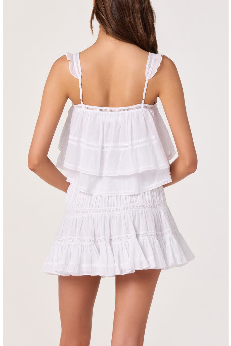 Delia Pleated Lace Inset Tiered Babydoll Top, Alternate, color, WHITE