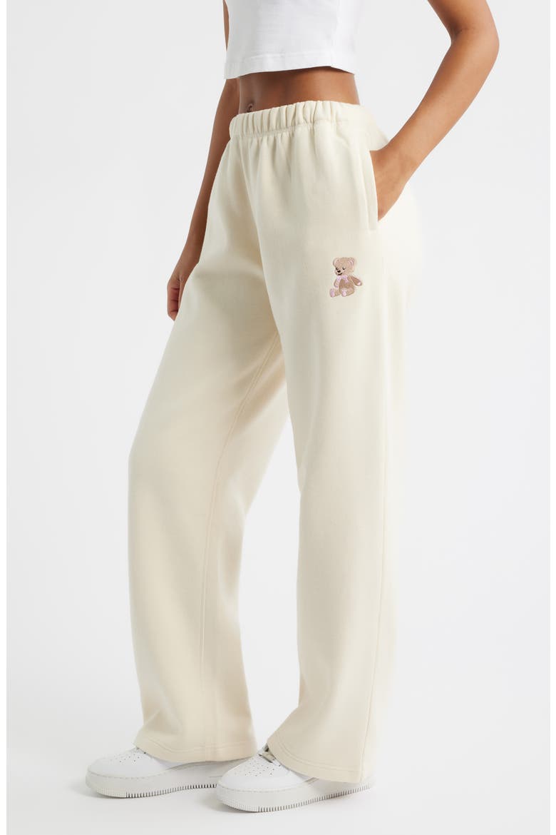 Camp3y Teddy Bear Embroidered Graphic Sweatpants, Alternate, color, CREAM
