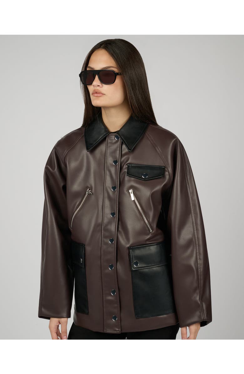 WeWoreWhat Cocoon Leather Jacket, Main, color, Dark Brwn/Blak