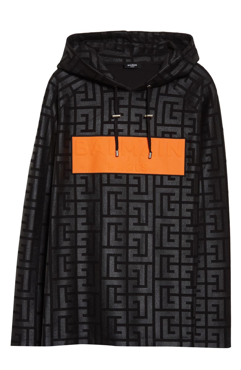 Balmain Men's Embossed Monogram Pullover Hoodie, Alternate, color, Noir Orange