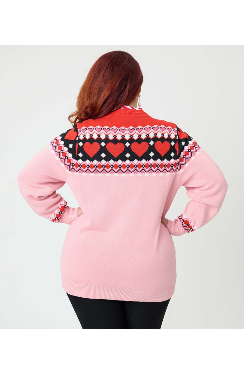 Unique Vintage Plus Size Printed Knit Long Cardigan, Alternate, color, Pink Fair Isle Print