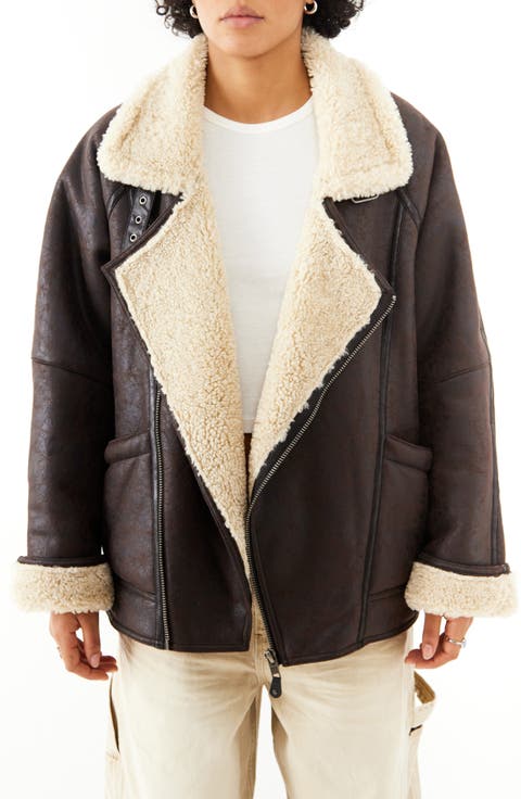 Ella Faux Shearling Lined Faux Leather Aviator Jacket