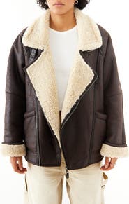 BDG Urban Outfitters Ella Faux Shearling Lined Faux Leather Aviator Jacket