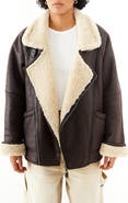 BDG Urban Outfitters Ella Faux Shearling Lined Faux Leather Aviator Jacket