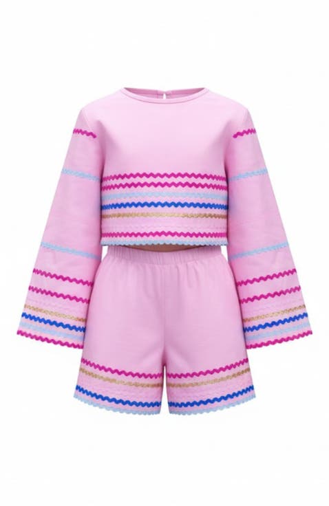 Sunset Waves Cotton Bell Sleeve Top and Short Set (Toddler, Little Kid & Big Kid)