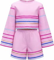 Mia Belle Girls Sunset Waves Cotton Bell Sleeve Top and Short Set