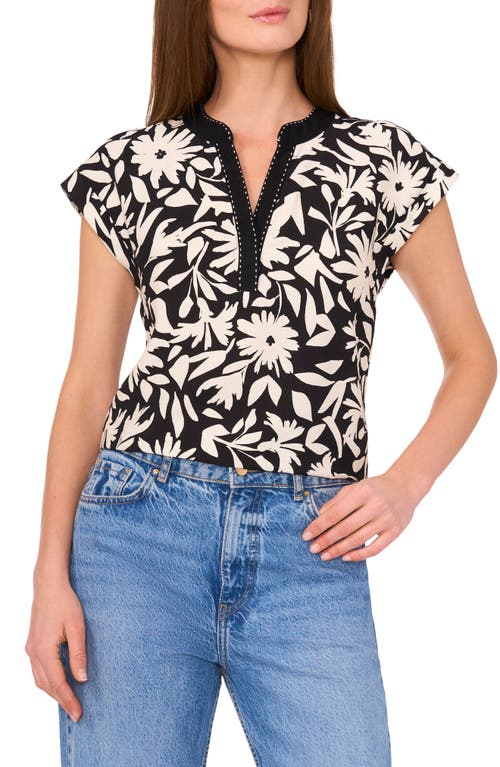 Shop Vince Camuto Floral Print V-neck Top In Rich Black