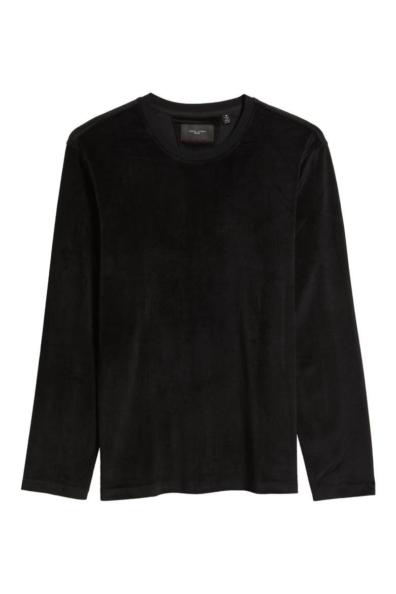 Velour Jacquard Long Sleeve Pajama Top, Alternate, color, BLACK