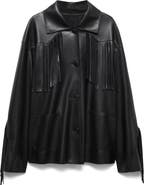 MANGO Fringe Trim Faux Leather Jacket
