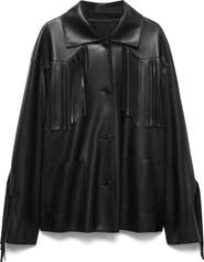 MANGO Fringe Trim Faux Leather Jacket