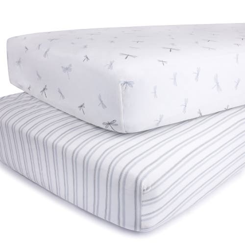 Crib Sheet Set Baby Fitted 2 Pack In Dragonfly & Stripe