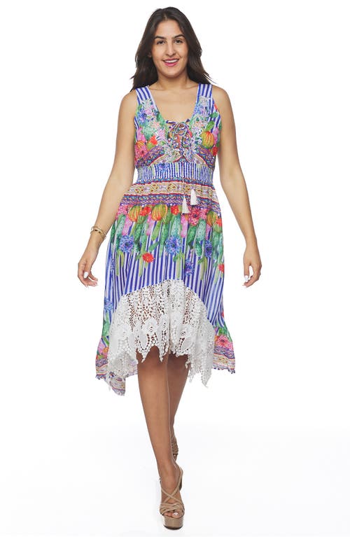 Ranee's Ranees High-low Cotton Midi Dress In Blue
