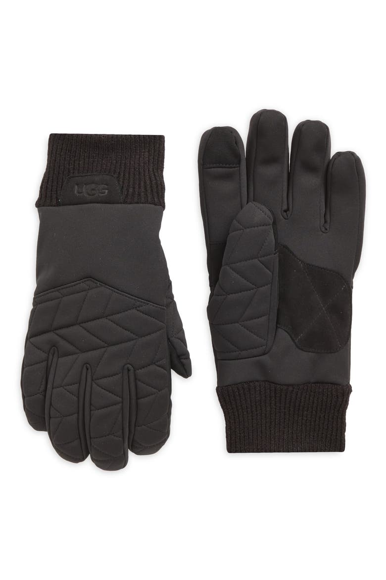 Quilted Nylon Gloves, Main, color, BLACK