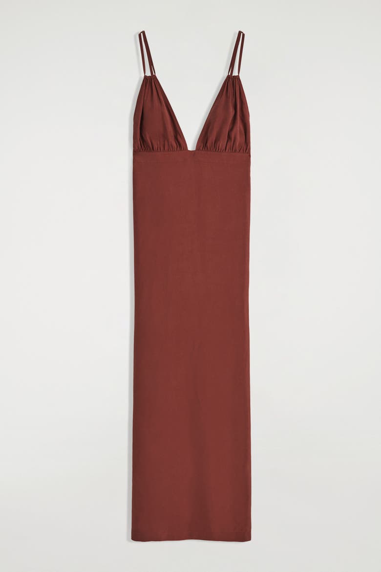 Gathered V-Neck Maxi Dress, Alternate, color, DARK RED
