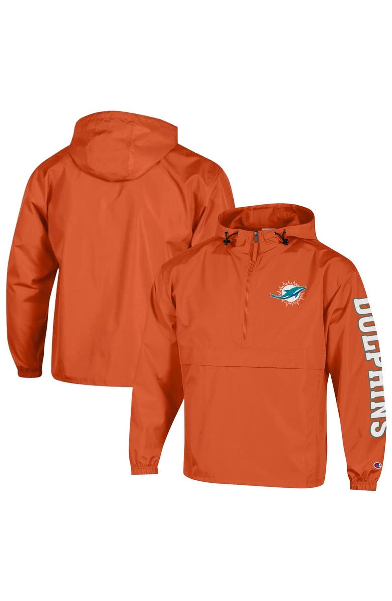 Champion Men's Champion Orange Miami Dolphins Packable Hooded Windbreaker Half-Zip Jacket, Main, color, Orange