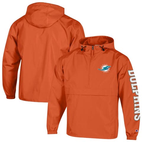 Men's Champion Orange Miami Dolphins Packable Hooded Windbreaker Half-Zip Jacket