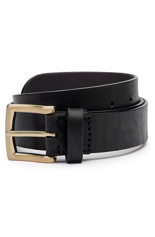 Ezra Arthur Classic Buckle Leather Belt 35mm in Black And Brass  product