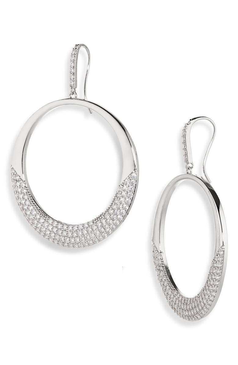 Tasha CZ Pavé Drop Earrings, Main, color, Silver Cz