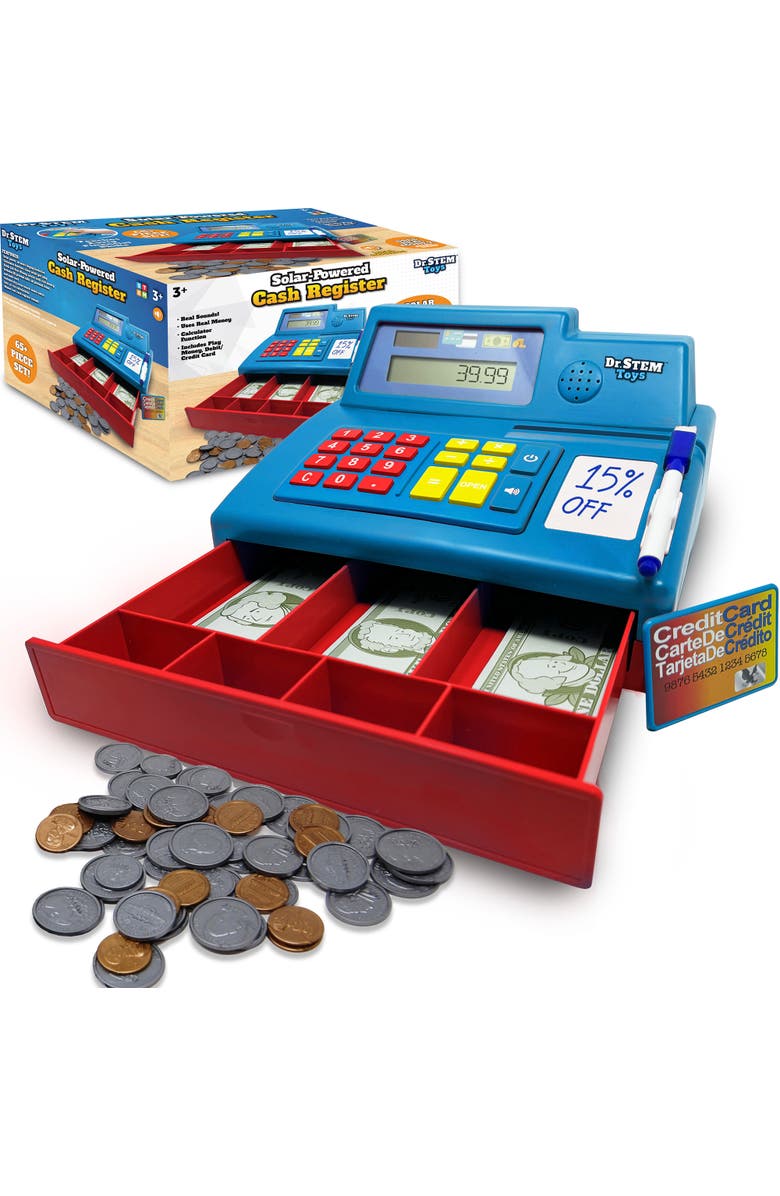 Dr. STEM Toys Solar Powered Cash Register Blue 68 Piece Set, Main, color, 