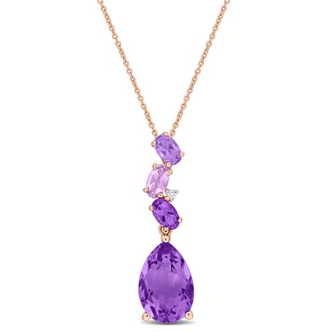 Amethyst Diamond Cluster Pendant Necklace 10k