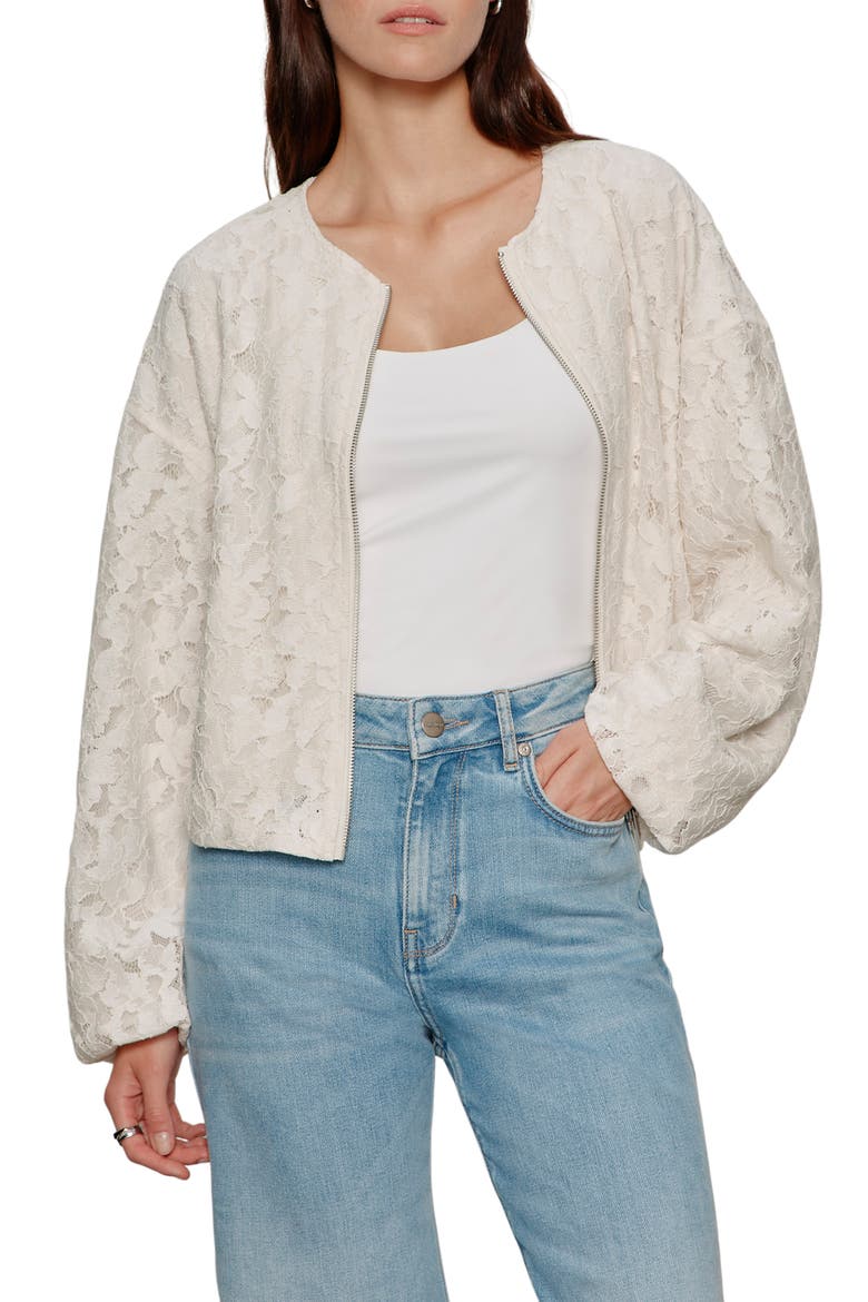Leila Lace Bomber Jacket, Main, color, COLLAGEN WHITE