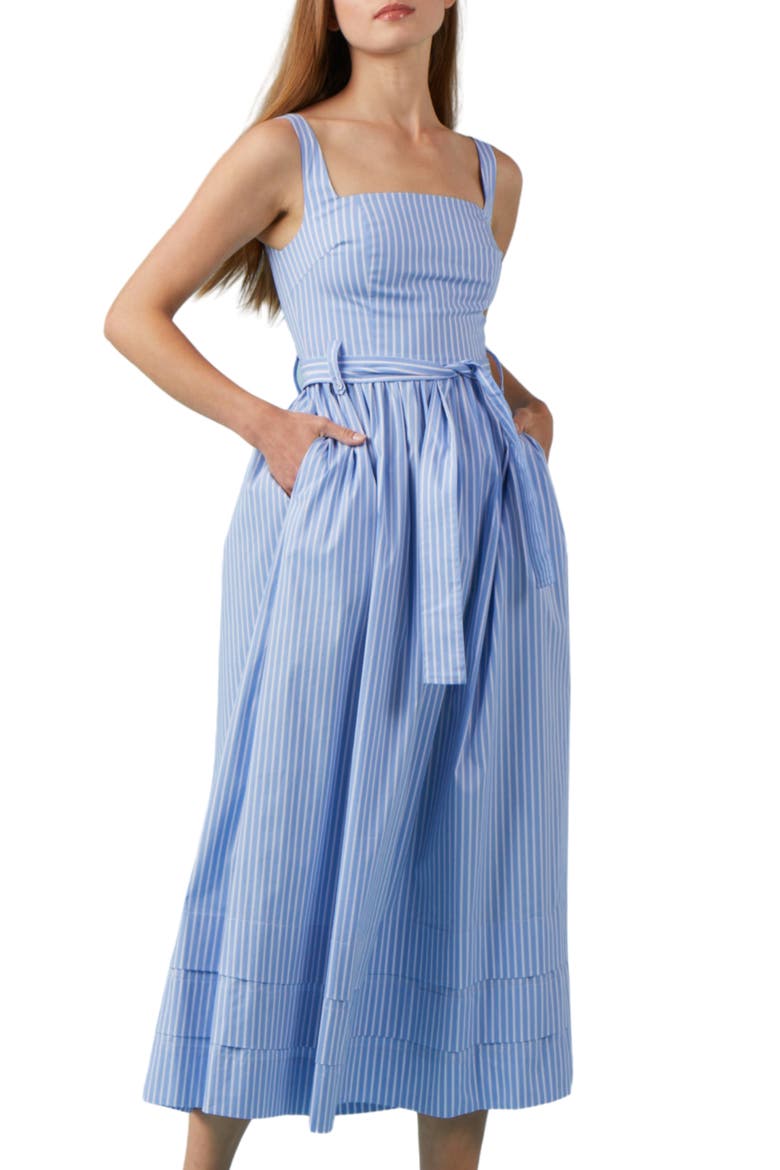 Michele Tie Waist Sundress, Main, color, BLUE STRIPE