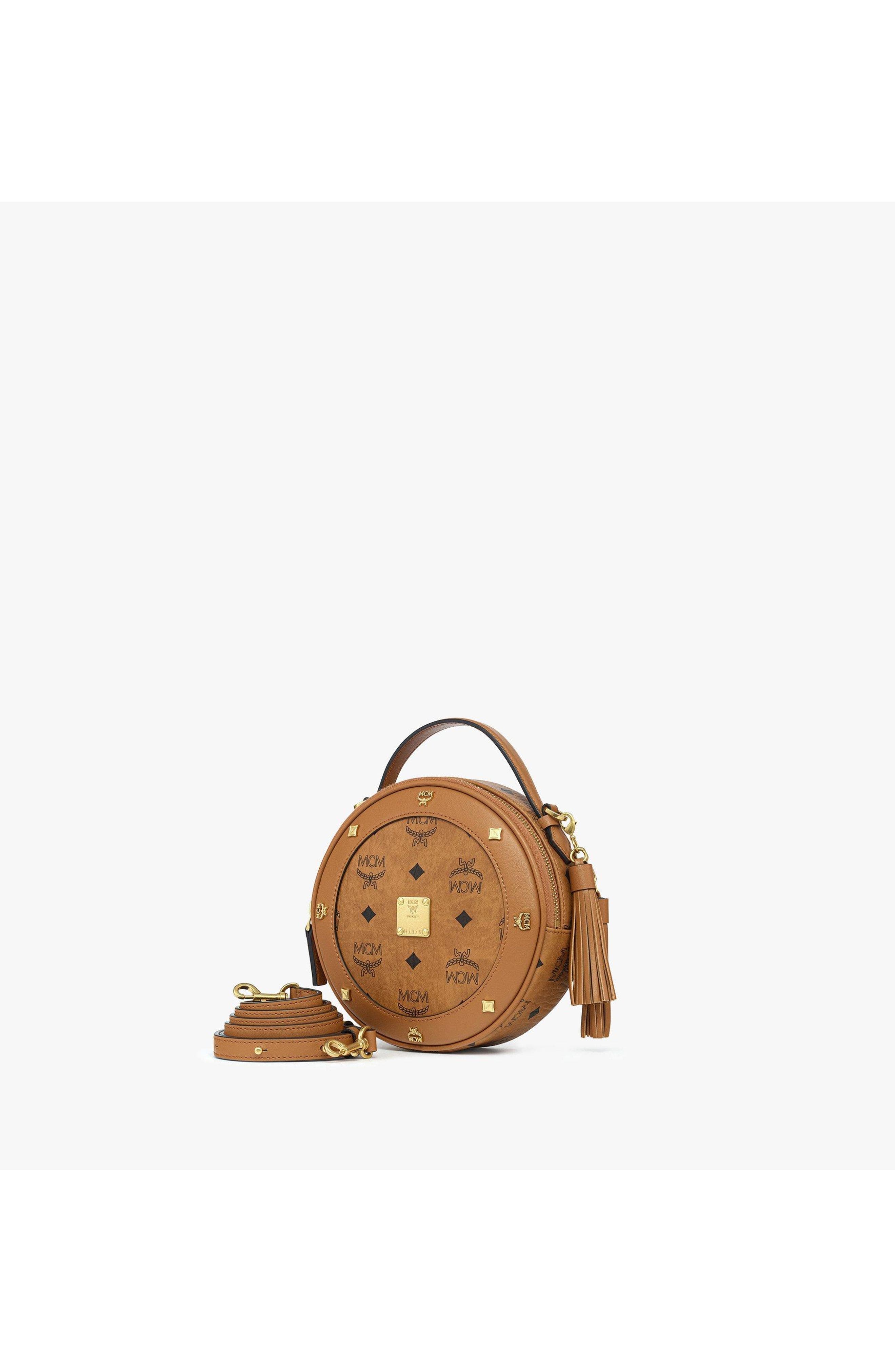 Small Pina Tambourine Bag in Visetos, Alternate, color, Cognac