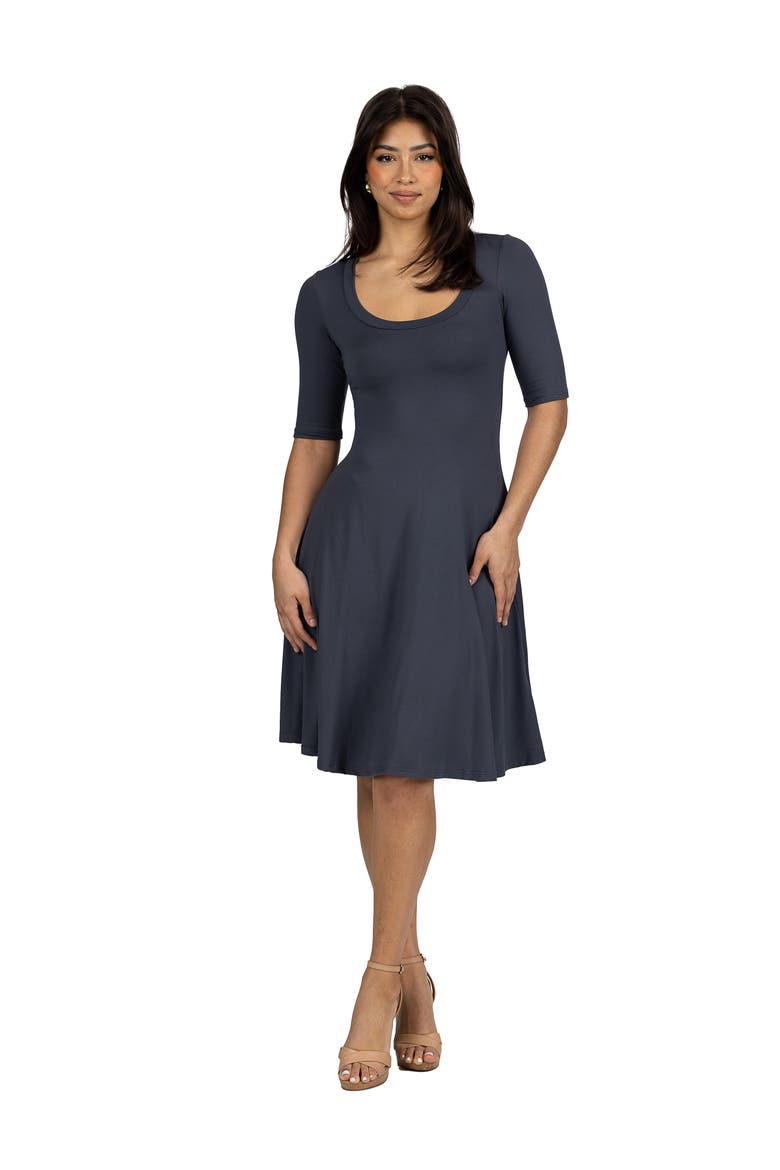 A-Line Knee Length Dress Elbow Length Sleeves, Main, color, Charcoal