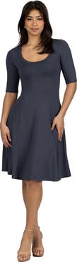 24seven Comfort Apparel A-Line Knee Length Dress Elbow Length Sleeves