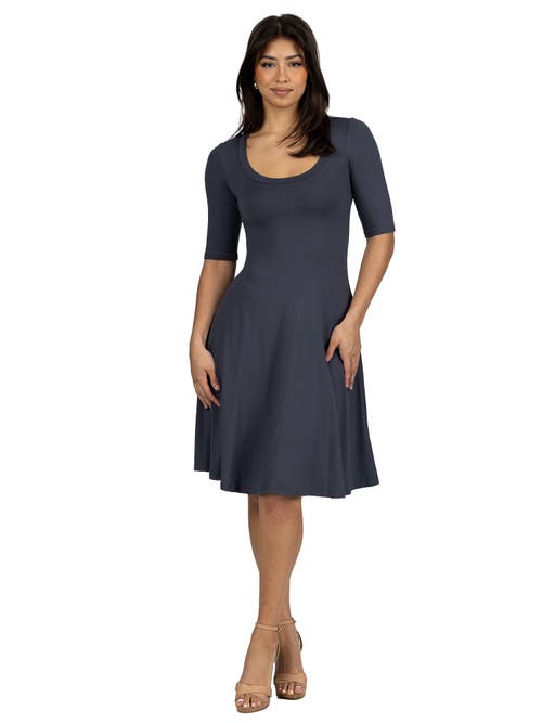 24seven Comfort Apparel A-Line Knee Length Dress Elbow Length Sleeves in Charcoal  product