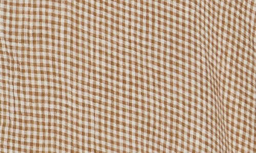 Eileen Fisher Check Organic Linen Button-up Dress In Bronze